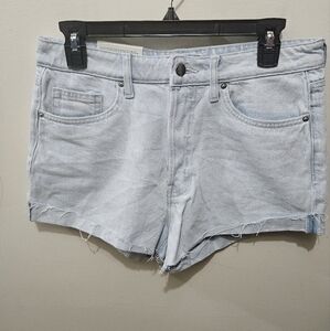 H&M Light Wash High Rise Buttom Fly Cotton Raw Hem Pocket Shorts Size 10